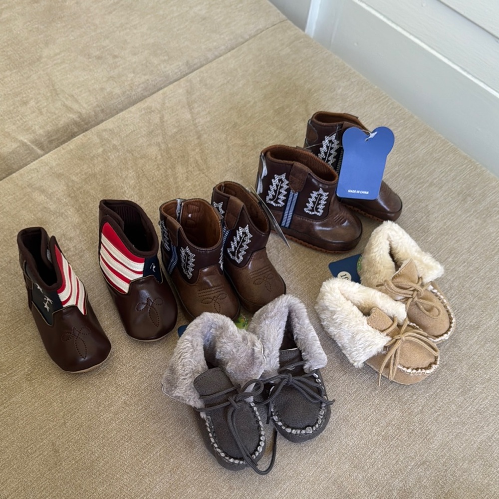 Baby Brown Western Booties and Slippers/Moccasins  - Bundle of 5